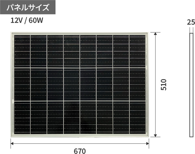 バッテリー付きソーラーパネル寸法図 SB02-240/500
