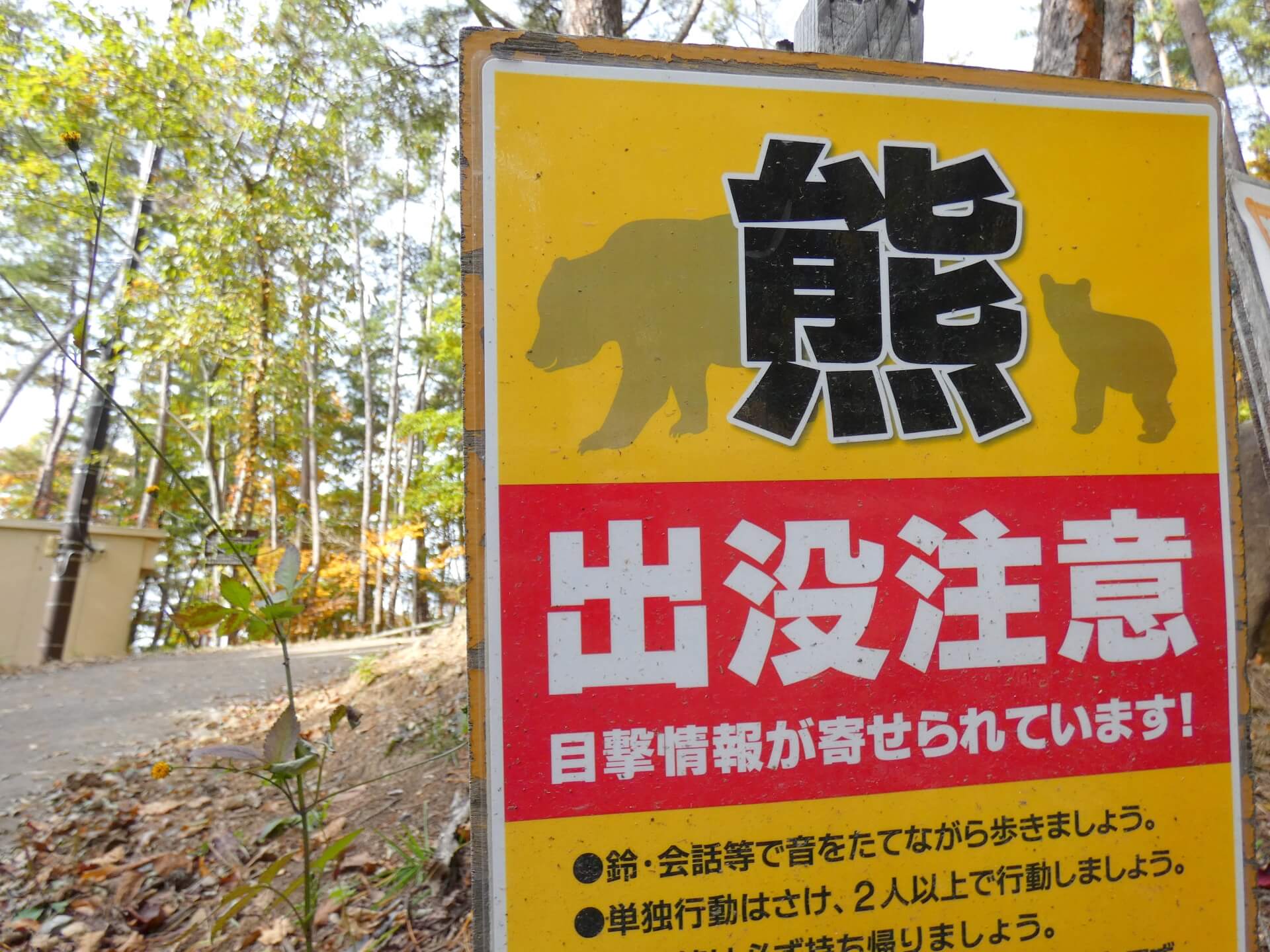 熊出没注意の看板が掛けられている。